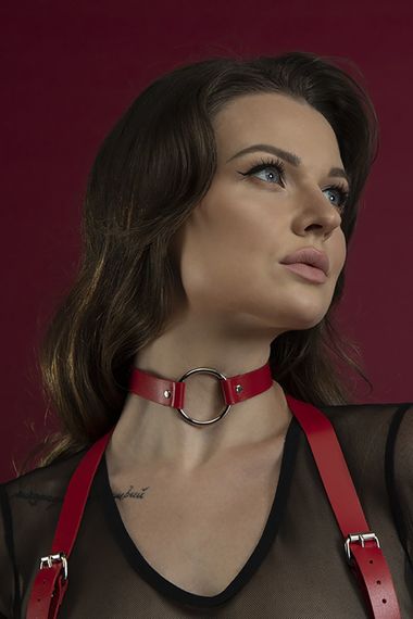 Чокер з кільцем Feral Feelings - O-Ring Collar, натуральна шкіра, Червоний