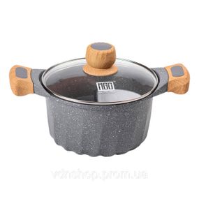 Алюмінієва каструля об'ємом 3 літри з кришкою Ø 20 см. Мармур з антипригарним покриттям MGC сірий HP-4-432G