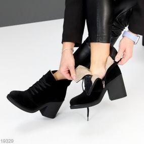 Шикарные замшевые зимние ботильоны на среднем устойчивом каблуке