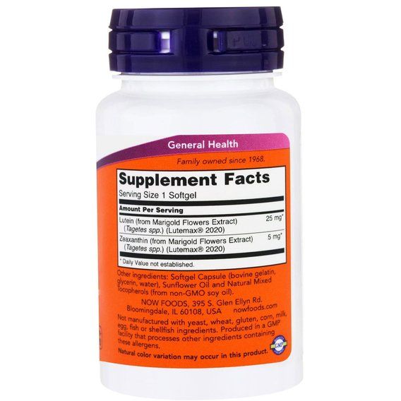Комплекс для профилактики зрения NOW Foods Lutein & Zeaxanthin 60 Softgels | Зображення 1