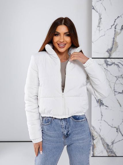 Женская короткая легкая весення куртка на молнии без капюшона  CU377 цвет белый, размер 46/48 | Зображення 4