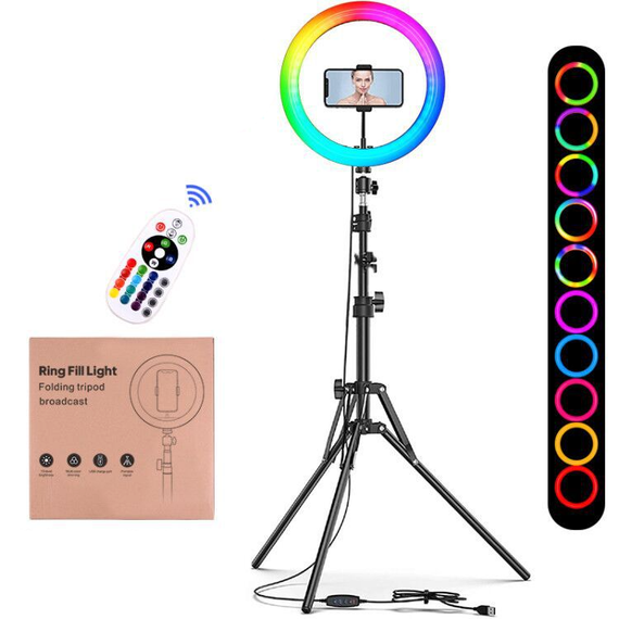 Кільцева світлодіодна кольорова лампа RGB LED 26 см із пультом + 160 см стійка (sv2672-20)