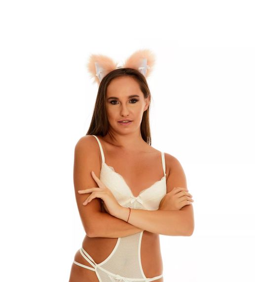 Хутряні вушка кішки з бантиком, Персикові з білим OKOVA Sex Aura | Зображення 1