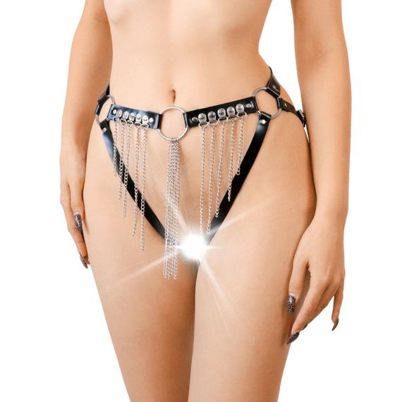 Сексуальные гартеры-трусики Art of Sex - Xena с цепями, L-2XL, цвет черный Sex Aura