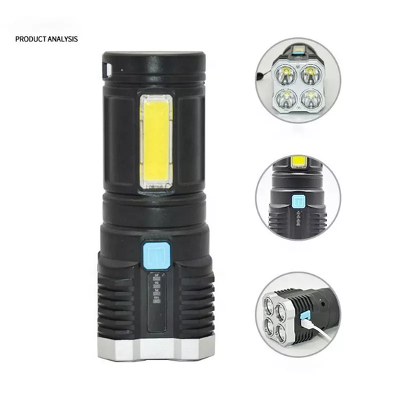 Фонарь X509 со светодиодом LED х 4шт. + COB, встроенный аккумулятор, ЗУ micro USB | Зображення 3