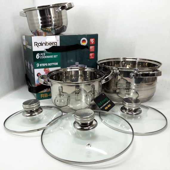 Набір каструль Rainberg RB-604 нержавіюча сталь, капсульне 9-ти шарове дно (3 каструлі 3 кришки) | Зображення 1