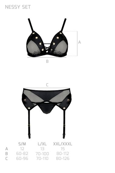 Комплект білизни Passion NESSY SET L/XL black, бюстгальтер, пояс для панчіх, стрінги | Зображення 6