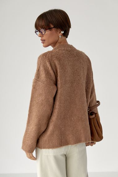 В'язаний светр із пухнастої пряжі - коричневий цвет, ONE SIZE (є розміри) | Зображення 1