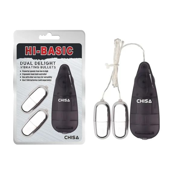 Виброяйца с пультом Chisa Hi-Basic Dual Delight Vibrating Bullets, серебристые Sex Aura