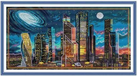 Набір для вишивання за нанесеною на канву схемою "Urban Night View". AIDA 14CT printed 56*32 см