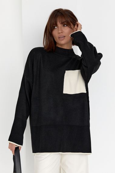 Женская кофта oversize с карманом на груди - черный цвет, S (есть размеры) | Зображення 7