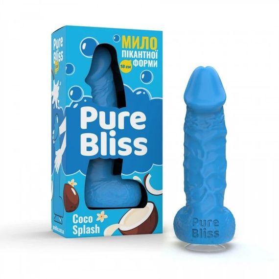 Мило у формі пеніса Pure Bliss Coco Splash з ароматом кокоса, блакитне, 18 см Sex Aura