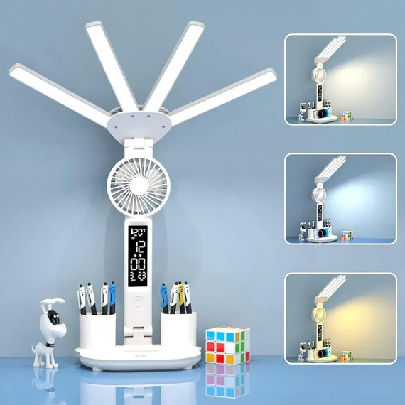 Лампа настільна (KRX-1011) (LED, вентилятор, годинник, підставка)