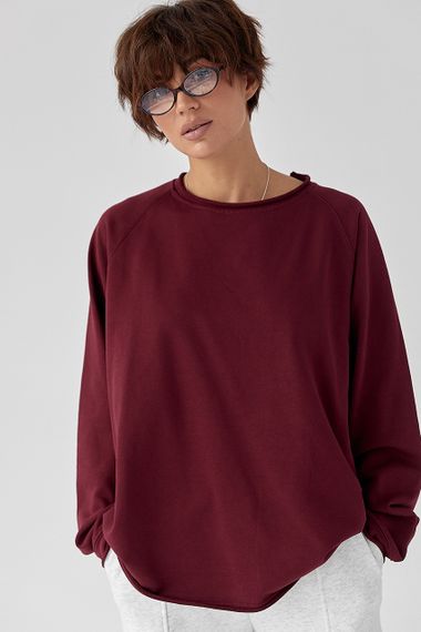 Лонгслів вільного крою з рукавами-реглан - бордо цвет, ONE SIZE (є розміри)