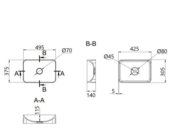 Раковина накладна Qtap Robin Stone grey, прямокутна, з донним клапаном QT04116302SG | Зображення 1