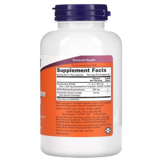 Препарат для суглобів та зв'зок NOW Foods Glucosamine & MSM 180 Veg Caps | Зображення 1