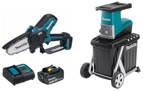 Подрібнювач гілок садовий Makita UD2500 та мініпила акумуляторна Makita DUC101SF