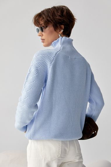 В'язаний жіночий светр із косичками - блакитний цвет, ONE SIZE (є розміри) | Зображення 1