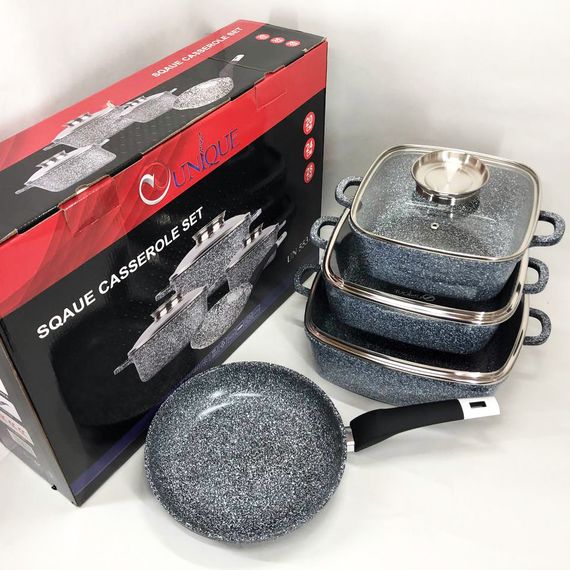 Набор казанов UNIQUE UN-5531 7 предметов, квадрат: 16 см, 20 см, 24 см, круглые 24 XY-466 см сковорода | Зображення 3