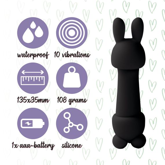 Міні-вібратор FeelzToys Mister Bunny Black з двома насадками | Зображення 4