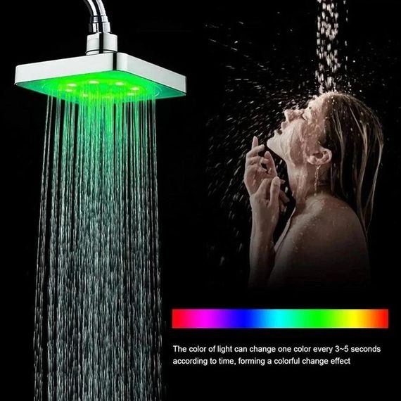 Лійка насадка для душу з LED підсвічуванням RGB світлодіодна, квадратна 150 мм LED Shower head | Зображення 1