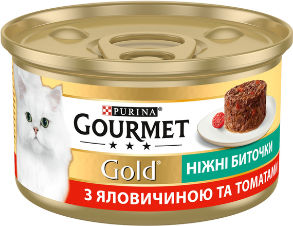 Вологий корм Purina GOURMET GOLD для дорослих котів, яловичина з томатами 85г | Зображення 1