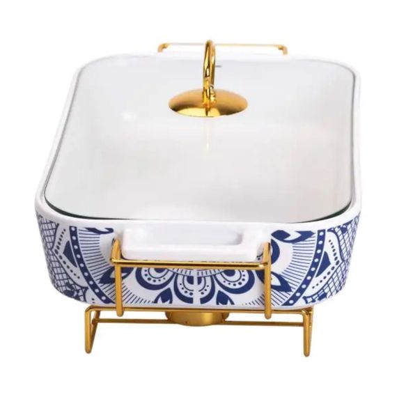 Марміт керамічний із скляною кришкою 38х18.5х15.5 см на металевій підставці 1,5 л | Зображення 3