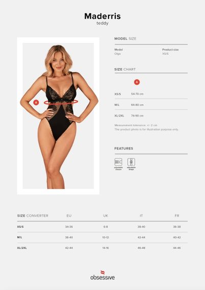 Кружевное боди Obsessive Maderris M/L Черное sexstyle | Зображення 4