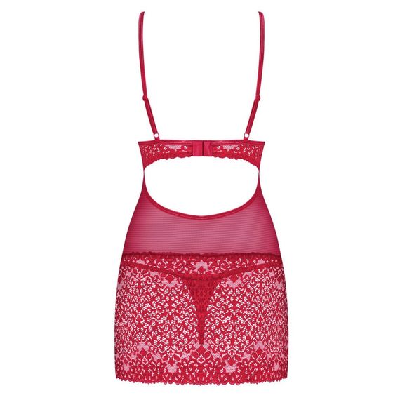 Cорочка кружевная с вставками из сеточки Obsessive Lividia стринги в комплекте, бордовый, S/M sexstyle | Зображення 3