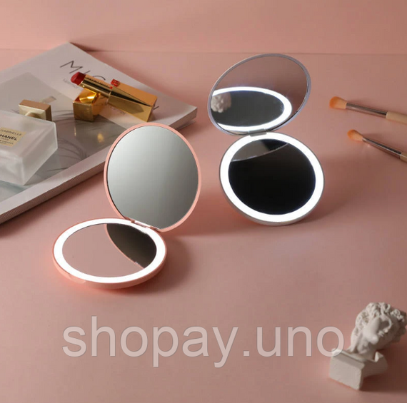 Кишенькове кругле дзеркало для макіяжу з LED підсвічуванням Pocket Mirror USB | Зображення 3