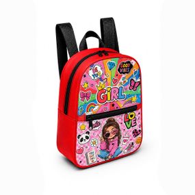 Детский мини-рюкзак красный с принтом Kawaii Girl для девочки 28×24×10 см мини-сумка детская (5284)