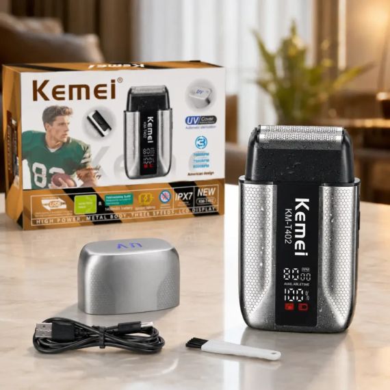 Бездротова електробритва для чоловіків, 1400 мА·год, від USB, Kemei T402, Сіра / Бритва акумуляторна/Електрична бритва/ Шейвер | Зображення 1