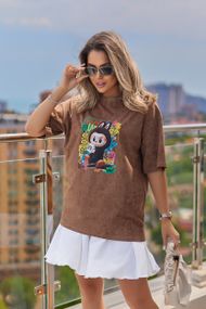 Женская футболка тай дай варенка с принтом Labubu цвет коричневый, размер 46/48, GF05254