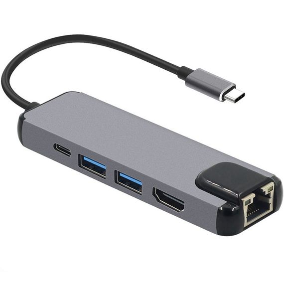 Хаб USB-хаб XoKo AC-500 Type-C to RJ45+HDMI+2xUSB 3.0 XK-AC500-SL чорний (43574-_271) | Зображення 2