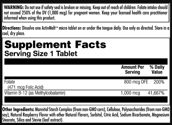 Folic Acid Methyl B-12 800mcg - 60 tabs Raspberry | Зображення 1