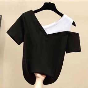 Женская оригинальная футболка на одно плечо GF05217 цвет черный, размер 46/48