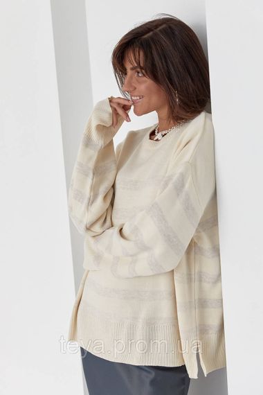 Кофта жіноча oversize в смужку колір кремовий розмір M FL_000535 | Зображення 4