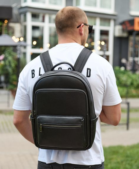 Чоловічий шкіряний рюкзак 41х31х16, універсальний міський наплічник для роботи та поїздок, офісна чоловіча сумка, чорний | Зображення 2