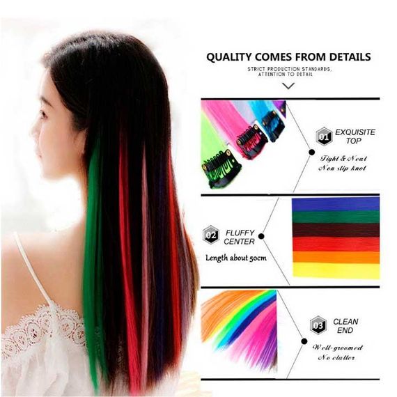 Цветная прядь волос на заколках 45 см зелёный Накладные волосы | Зображення 5