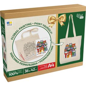 Набор для творчества Rosa Talent екосумка-розмальовка, Коти в шапках, 38х42 см (4823098543527)