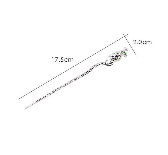 Металева китайська паличка для волосся "Срібний Дракон з нефритом". | Зображення 2