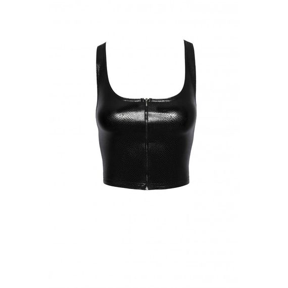 Топ еротичний вініловий зі зміїним тисненням розмір L F275 Noir Handmade, чорний Sex Aura | Зображення 3