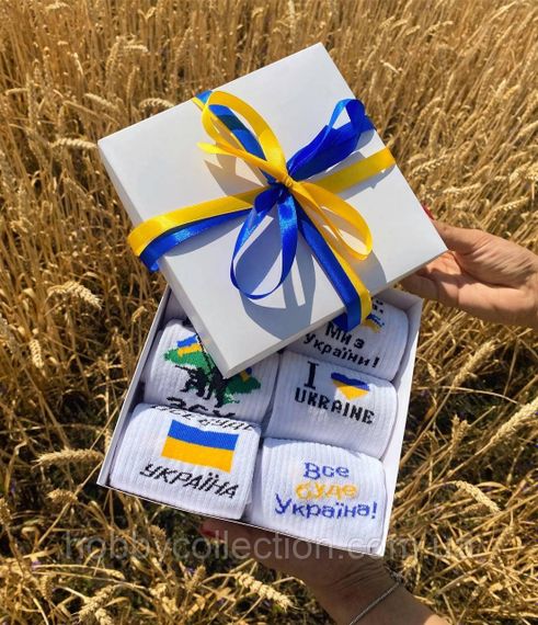 Бокс чоловічих патріотичних шкарпеток на 6 пар 40-45 р в подарунковій коробці із стрічкою весна-осінь-літо | Зображення 1