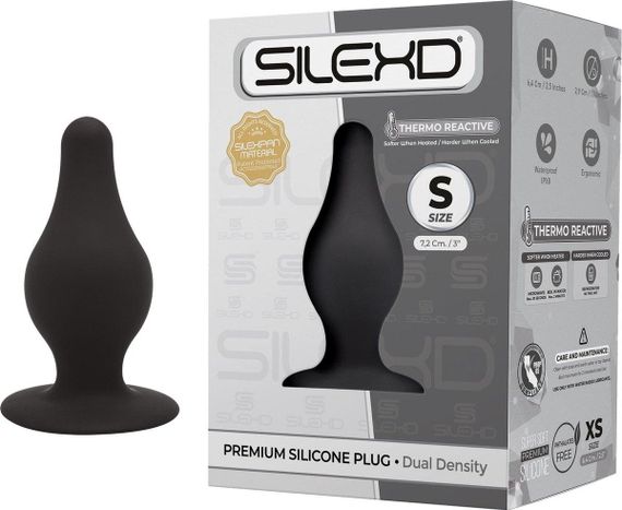 Анальна пробка термореактивна Silexd Plug Model 2 конічної форми, чорна, S sexstyle