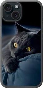 Чохол на iPhone 15 Димчастий кіт із силікону FCh_000942