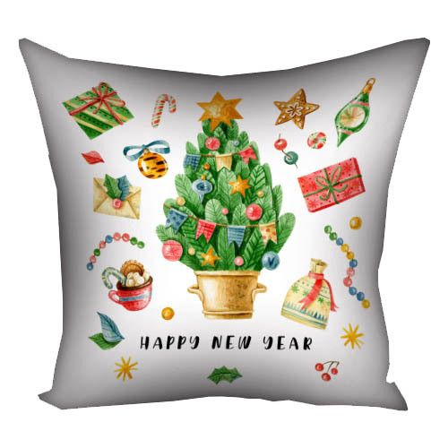 Подушка габардиновая c принтом Happy New Year 30x30 (3P_22NG006)