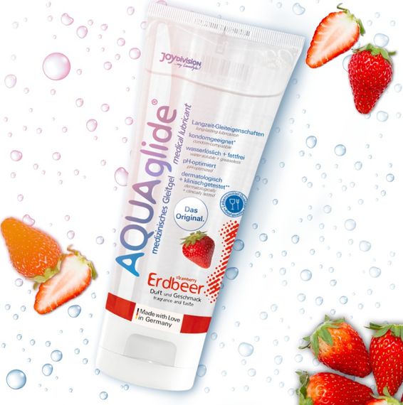 Їстівний лубрикант AQUAglide Strawberry на водній основі зі смаком полуниці, 100 мл | Зображення 1
