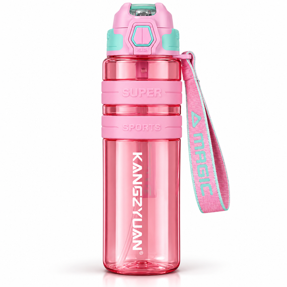 Спортивная бутылка KANGZYUAN 700 мл розовая - Tritan BPA Free, ударопрочная бутылка для воды с трубочкой, герметичной крышкой