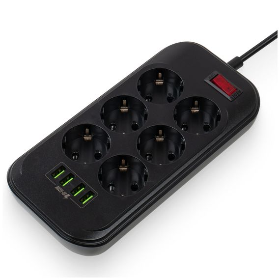 Мережевий фільтр живлення ColorWay CW-CHE64B, 6 розеток/4USB Black (CW-CHE64B) | Зображення 1