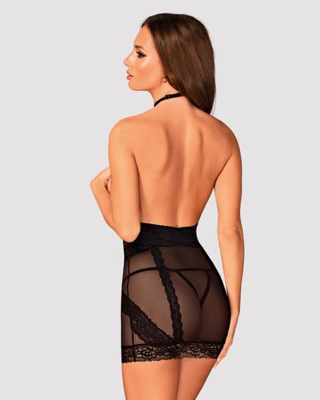 Сорочка с открытой грудью и стринги Obsessive Lacrisia Черная XS/S | Зображення 1